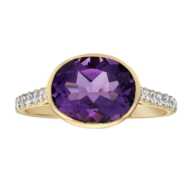 14K Yellow Gold Amethyst & Diamond Ring