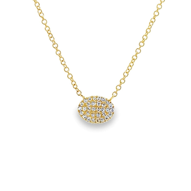 14K Yellow Gold Pavé-Set Diamond Oval Necklace