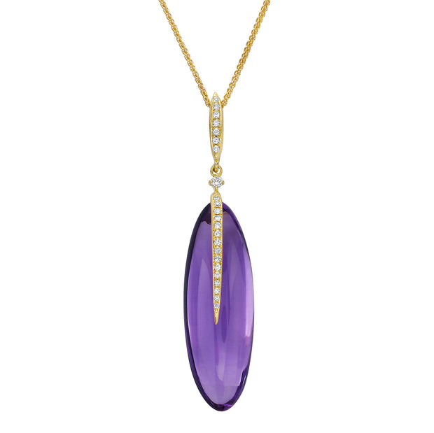 18K Yellow Gold Gum Drop Amethyst & Diamond Necklace