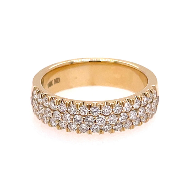 14K Yellow Gold Three Row Diamond Ring