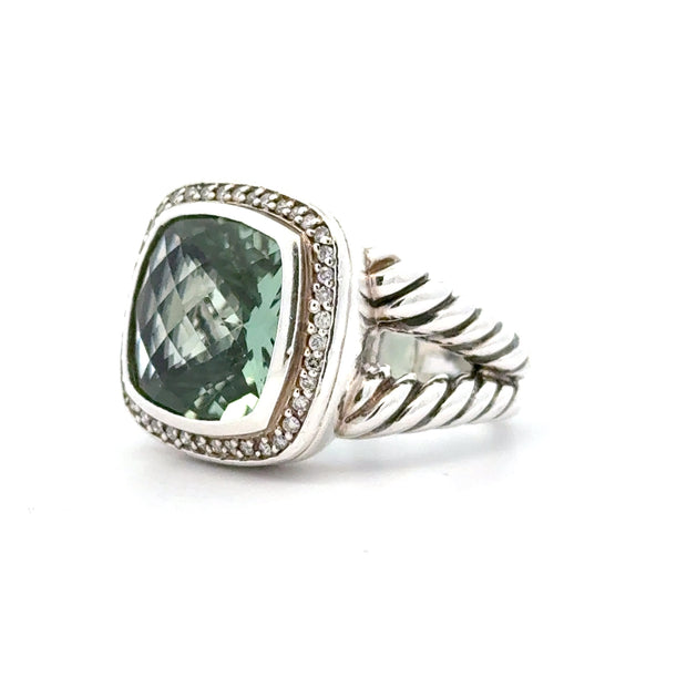 Estate David Yurman Sterling Silver Prasiolite & Diamond Ring