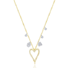 Meria T 14K Gold Open Heart Danging Diamond Necklace