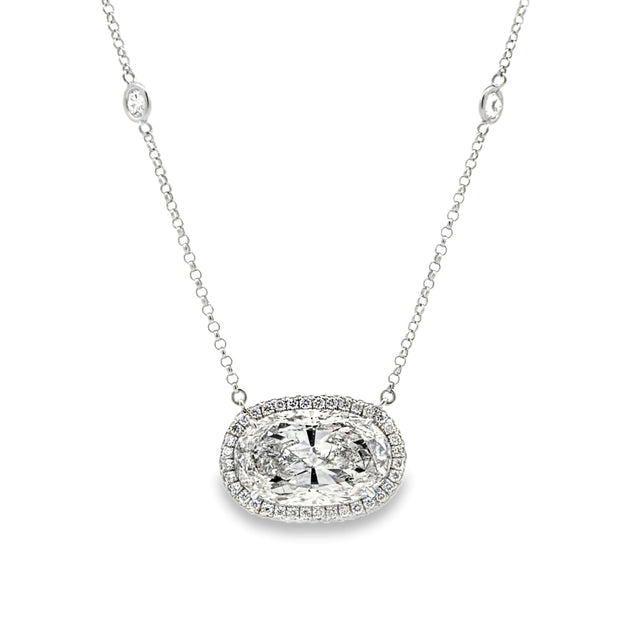 18K White Gold Large Oval Diamond Halo Necklace