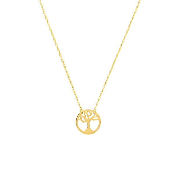 14K Yellow Gold So You Cutout Tree of Life Disc Necklace