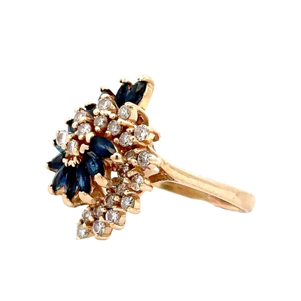 Estate 14K Yellow Gold Sapphire & Diamond Swirl Ring