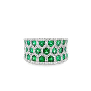 14K White Gold Motif Emerald & Diamond Ring