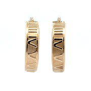 Estate 14K Yellow Gold Wide Roman Numeral Hoop Earrings