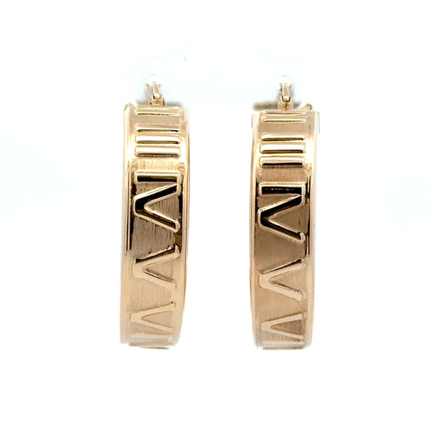 Estate 14K Yellow Gold Wide Roman Numeral Hoop Earrings