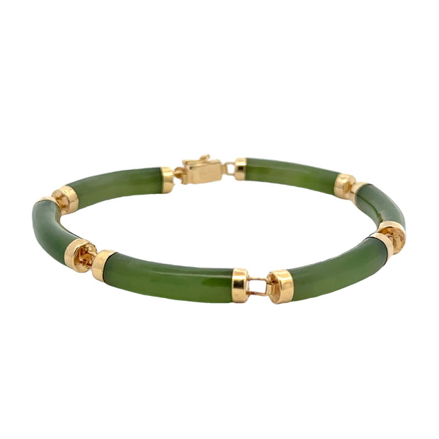 Estate 14K Yellow Gold Jade Link Bracelet