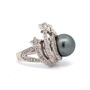 Estate 18K White Gold Tahitian Pearl & Diamond Ring