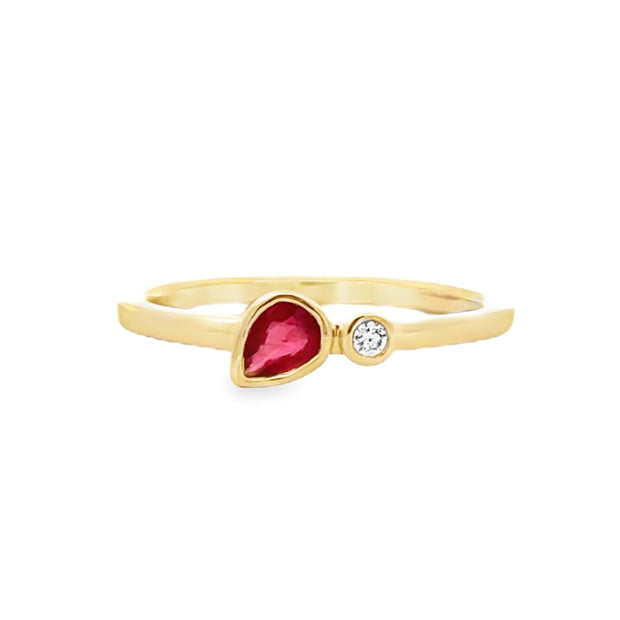 14K Yellow Gold Contemporary Ruby & Diamond Ring