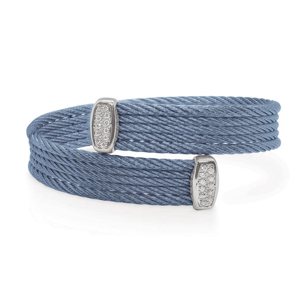 ALOR Caribbean Blue Cable Bypass Bracelet with 18tk Gold & Diamonds