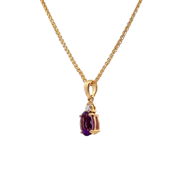 Estate 18K & 14K Yellow Gold Amethyst & Diamond Necklace