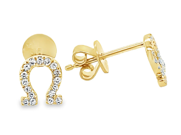 14K Yellow Gold Pavé Diamond Horseshoe/Omega Earrings