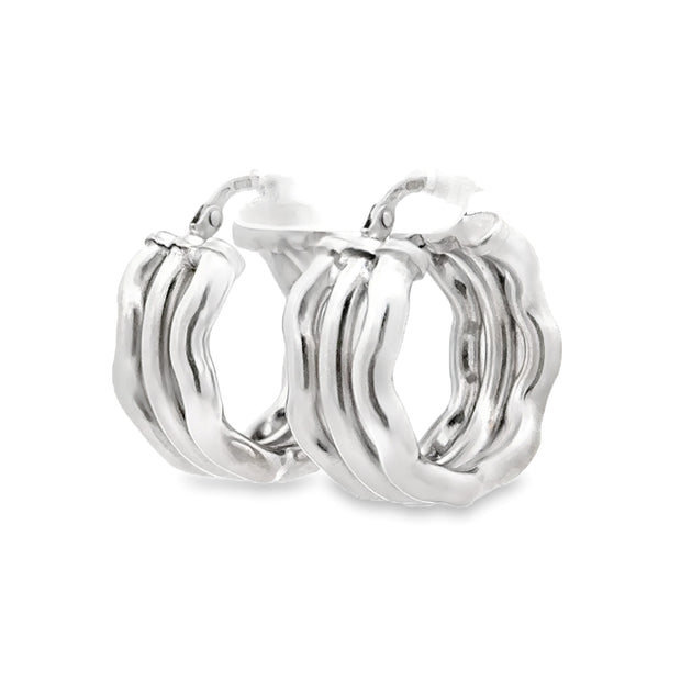Estate 18K White Gold Wavy Hoop Earrings