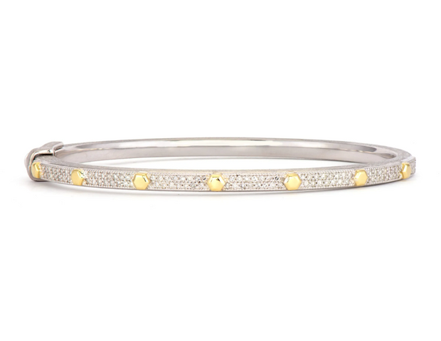 JudeFrances Mixed Metal Provence Diamond Bangle With Gold Hexagon Stations