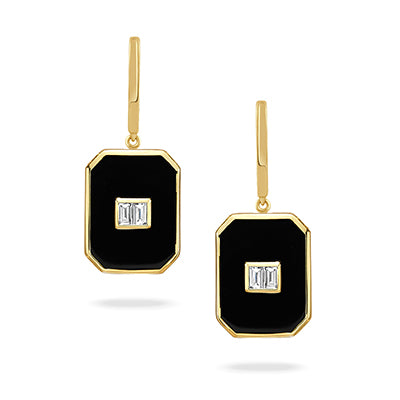 Doves 18K Yellow Gold Black Onyx & Diamond Dangle Earrings