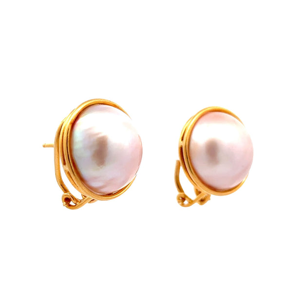 Estate 22K Yellow Gold Mabé Pearl Earrings