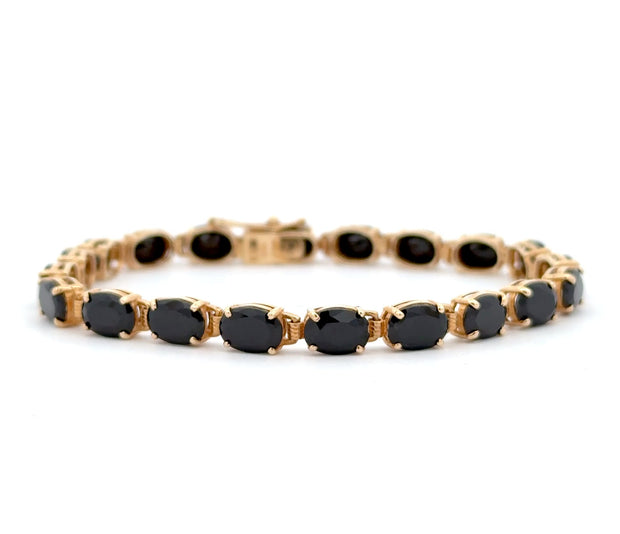 Estate 14K Yellow Gold Onyx Tennis Bracelet