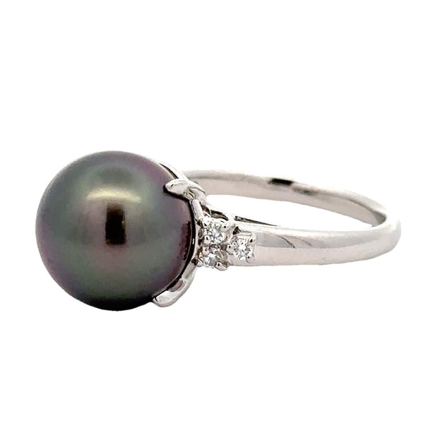 Estate Platinum Tahitian Pearl & Diamond Ring
