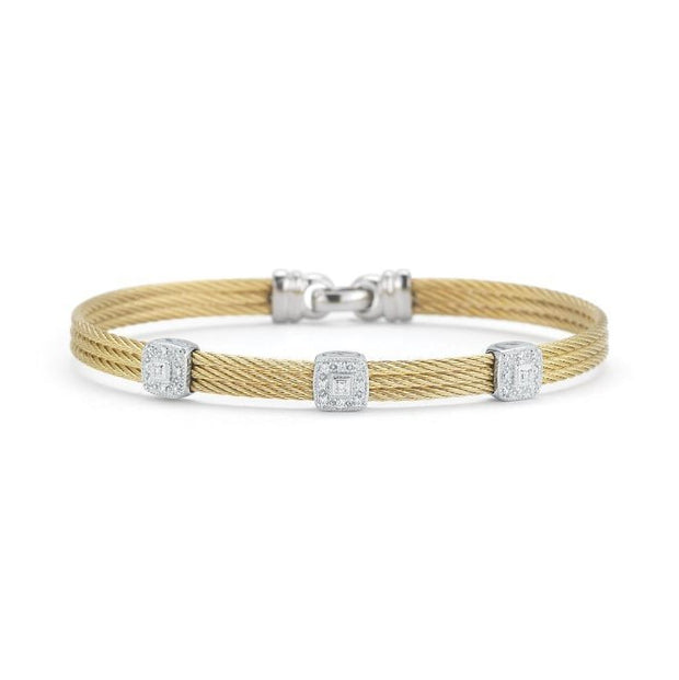 ALOR Yellow Cable Classic Stackable Bracelet with Triple Square Station set in 18kt White Gold