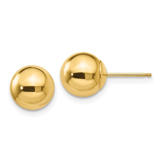 14K Yellow Gold 8mm Ball Stud Earrings