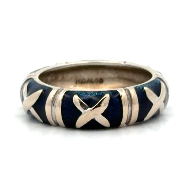 Estate 18K White Gold Blue Enamel Hidalgo Ring