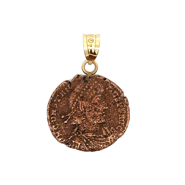 Estate 18K Yellow Gold/Bronze Reproduction Coin Pendant