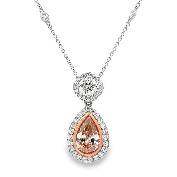 Platinum & 18K Rose Gold Fancy Pink Brown & White Diamond Necklace