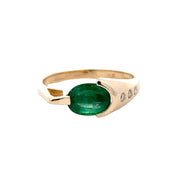 Estate 14K Yellow Gold Contemporary Emerald & Diamond Ring