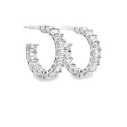 18K White Gold Emerald-Cut Diamond Hoop Earrings
