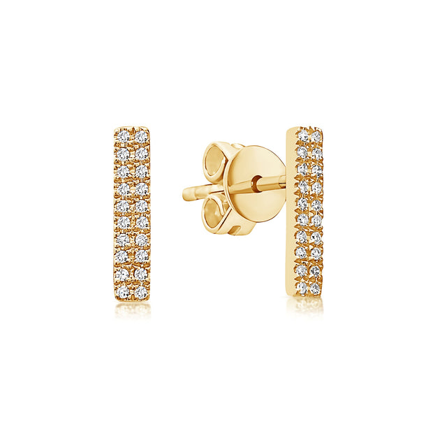 14K Yellow Gold Pavé Diamond Bar Earrings