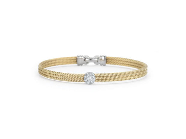 ALOR Yellow Cable Classic Stackable Bracelet with Single Round Station set in 18kt White Gold