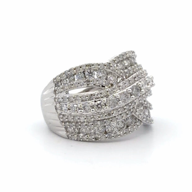 Estate 10K White Gold Wide Diamond Ring