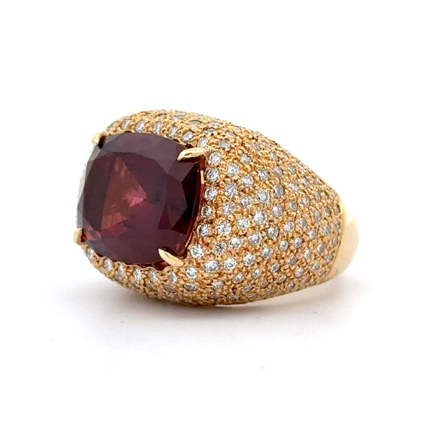 18K Yellow Gold Rubellite Tourmaline & Diamond Cocktail Ring