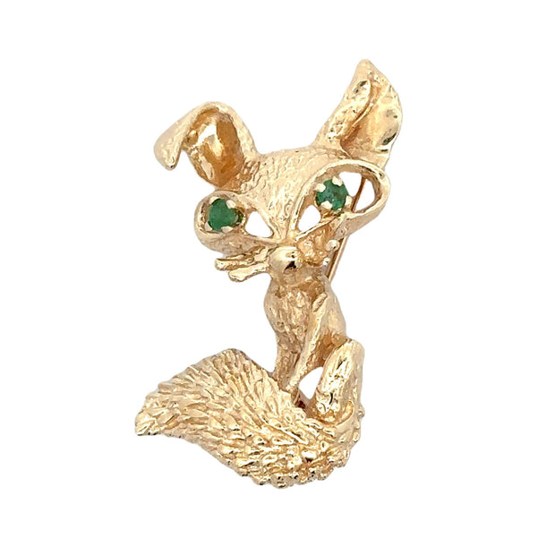 Estate 14K Yellow Gold & Emerald Cat Pin