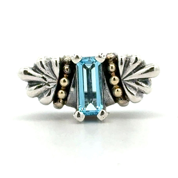 Estate Sterling Silver, 18K Yellow & Blue Topaz Lagos Pendant