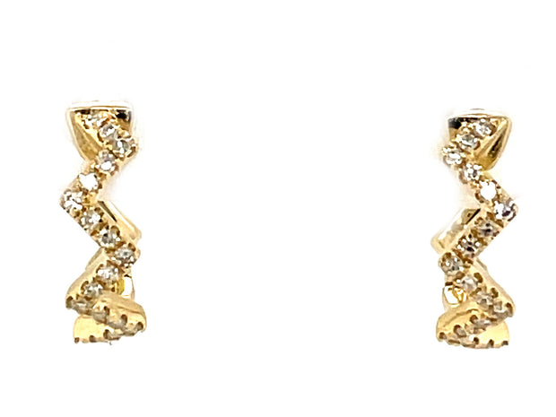 14K Yellow Gold Zig-Zag Diamond Hoop Earrings