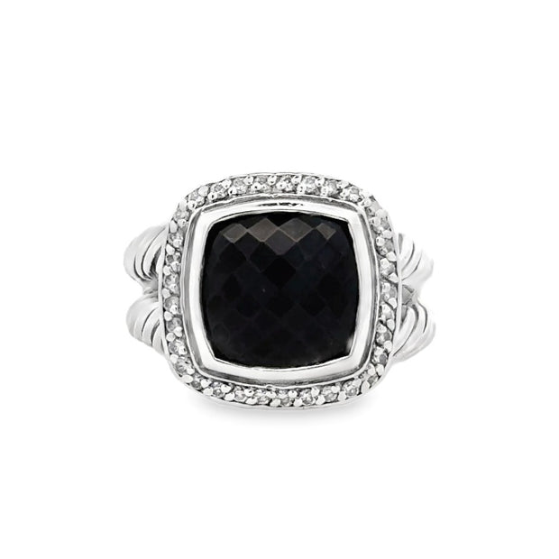 Estate Sterling Silver David Yurman Onyx & Diamond Ring