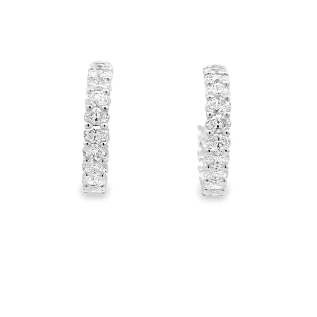 18K White Gold Oval-Cut Diamond Hoop Earrings
