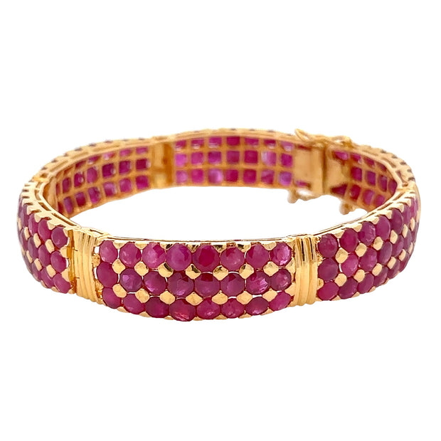Estate 22K Yellow Gold & Ruby Bangle Bracelet