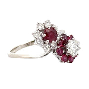 Estate 14K White Gold Ruby & Diamond Bypass Ring