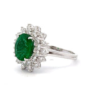 14K White Gold Emerald & Diamond Ring