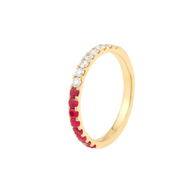14K Yellow Gold 50/50 Ruby & Diamond Ring