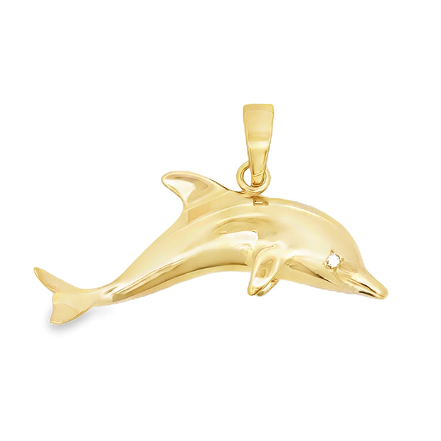 Estate 14K Yellow Gold & Diamond Dolphin Pendant