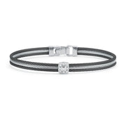 ALOR Black & Grey Cable Classic Stackable Bracelet with Single Square Station set in 18kt White Gold