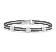 ALOR Black & Grey Cable Classic Stackable Bracelet with Triple Round Station set in 18kt White Gold