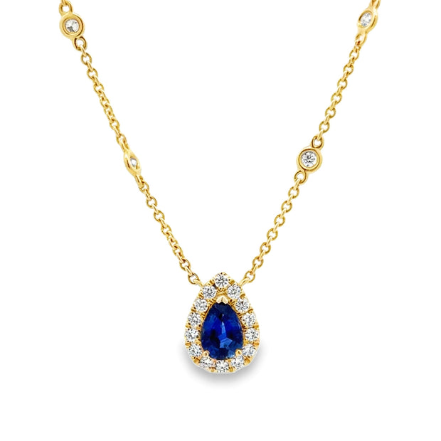 14K Yellow Gold Sapphire & Diamond Necklace