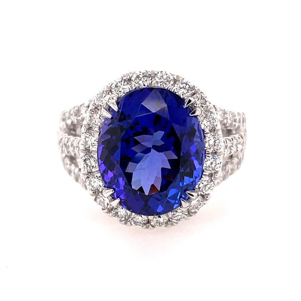 14K White Gold Tanzanite & Diamond Ring