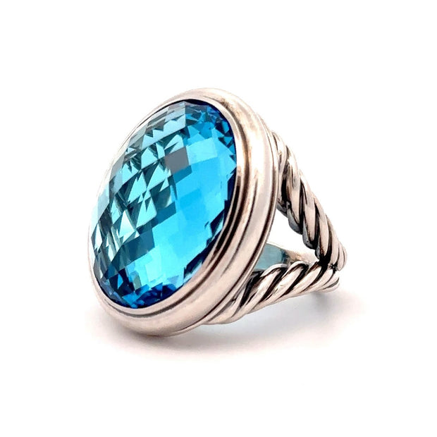 Estate Sterling Silver Blue Topaz Large David Yurman Ring